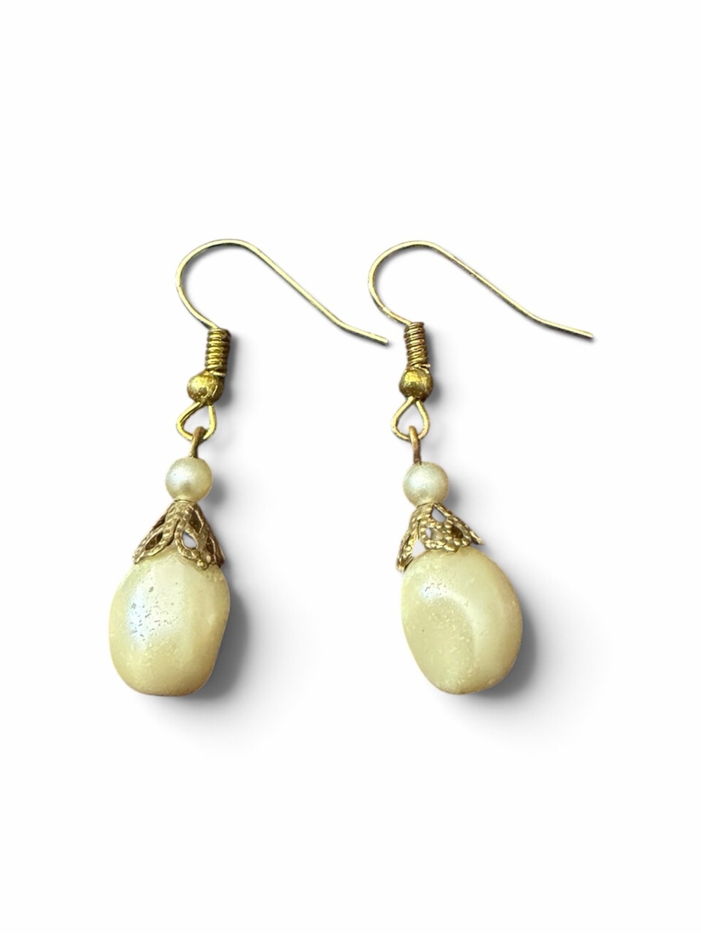 Gold-Tone Cream Drop Earrings - Elegant Women Jewelry